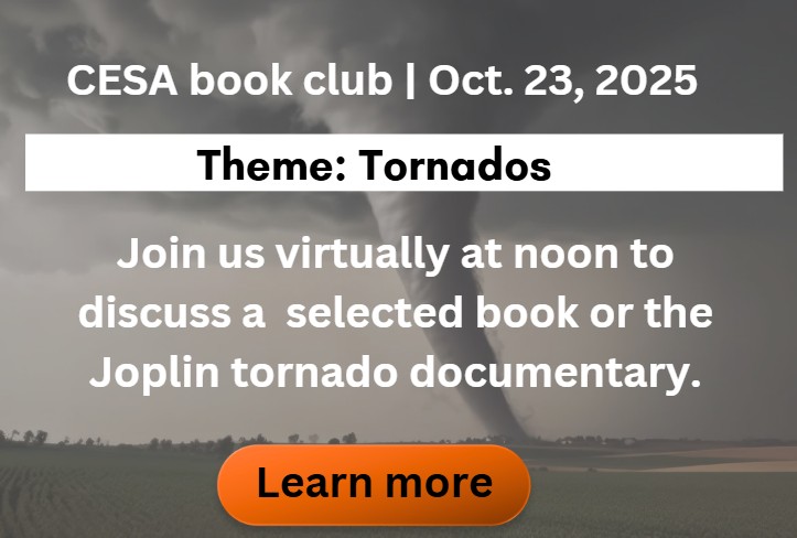 Tornado image with wording noting the book club meeting