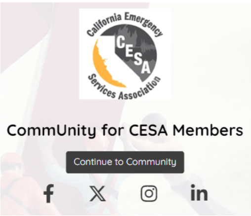 A square with the CESA logo and the words COmmunity for CESA Members, continue to community