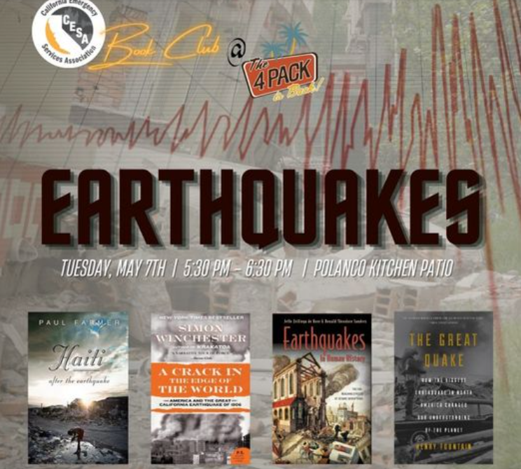 Image showing photos of books with the works "book club" and "earthquake"