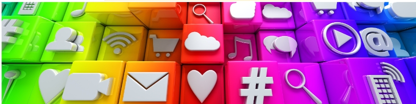Images of social media icons in rainbow colors
