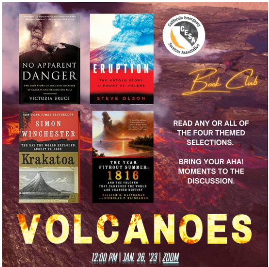 Large image with 4 smaller images of book covers related to Volcanoes